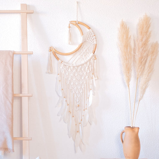 NAMIDA Kleiner Mond Traumfänger mit Makramee | 25cm Ø